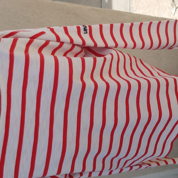 Levi's Women's Striped Red and Cream White Boat Neck Top with Tie back,Large - Picture 4 of 10